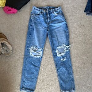 American Eagle Outfitters Ripped Blue Straight Leg Jeans